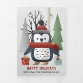 冬のペンギンと木のクリスマスフォト数々のー 三つ折りクリスマスカード (カバー)