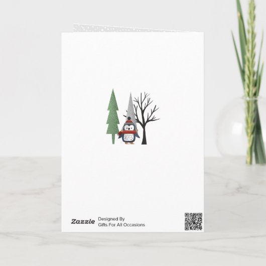 冬のペンギンと木クリスマスの写真を折った シーズンカード (裏面)