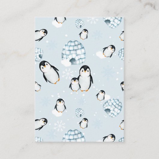 冬のペンギンのイクロースおむつラッフルベビーシャワー エンクロージャーカード (裏面)