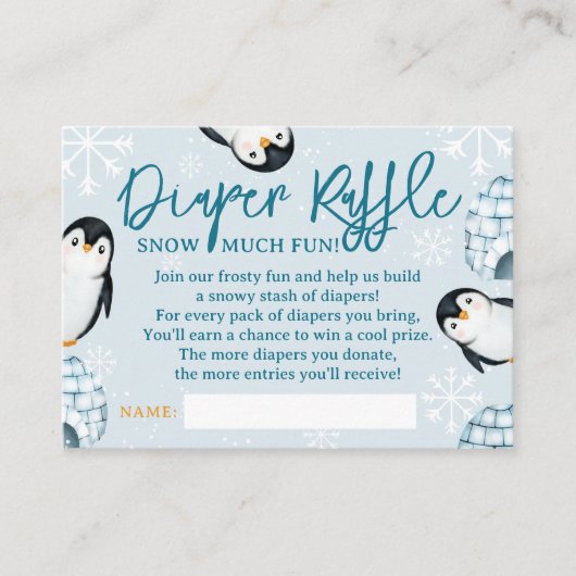 冬のペンギンのイクロースおむつラッフルベビーシャワー エンクロージャーカード (正面)