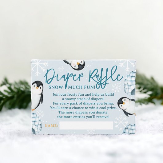 冬のペンギンのイクロースおむつラッフルベビーシャワー エンクロージャーカード