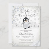 冬のペンギンのベイビーシャワー招待状 招待状 (正面)