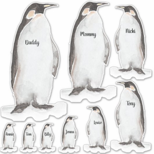 冬のペンギンの名前をナインペンギンの家族 シール (正面)