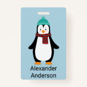 冬のペンギンの名前タグの個人用設定 バッジ (正面)