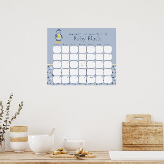冬のペンギンの赤ちゃんシャワーは期日を推測 ポスター (キッチン)