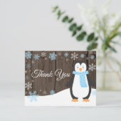 冬のペンギンの雪片の青のサンキューカード サンキューカード (スタンド正面)