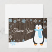 冬のペンギンの雪片の青のサンキューカード サンキューカード (正面/裏面)