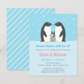 冬のペンギン家族ベイビーシャワー招待状 招待状 (正面/裏面)