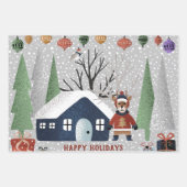 冬のペンギン鹿とパンダの雪の結晶クリスマス ラッピングペーパーシート (正面3)