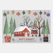 冬のペンギン鹿とパンダの雪の結晶クリスマス ラッピングペーパーシート (正面3)