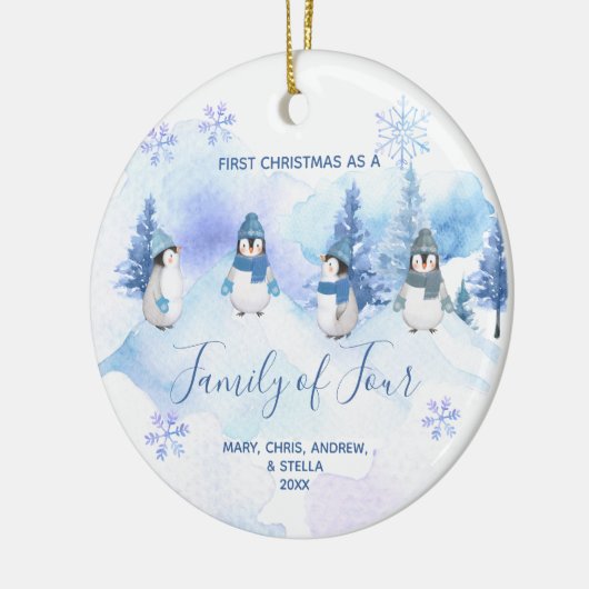 冬のペンギン1番目のクリスマスの家族4人 セラミックオーナメント (左)