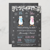 冬のペンギン クマ 性別発表 招待状 (正面/裏面)