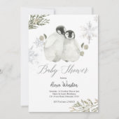 冬のペンギン スノーフレーク ベビーシャワーの招待状 招待状 (正面)