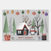 冬のペンギン、メリークリスマスと雪片 ラッピングペーパーシート (正面)