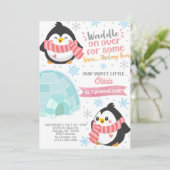 冬のペンギン 女の子の誕生日招待状 招待状 (スタンド正面)