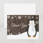 冬のペンギン 白い雪の結晶 感謝カード (正面/裏面)