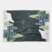 冬のホッキョクグマと(鳥)ショウジョウコウカンチョウキッチンティータオル キッチンタオル (横)