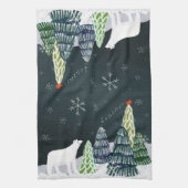 冬のホッキョクグマと(鳥)ショウジョウコウカンチョウキッチンティータオル キッチンタオル (縦)