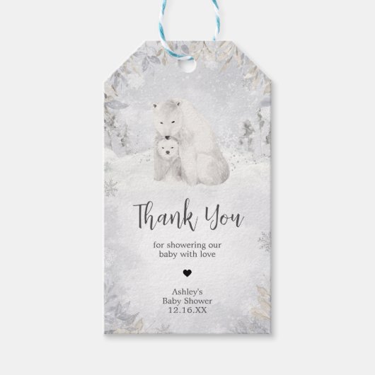 冬のホッキョクグマのベビーシャワーメッセージカード ギフトタグ (正面)