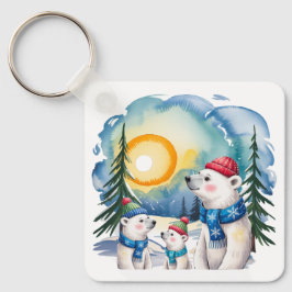 冬のホッキョクグマの家族のクリスマス オリジナルグッズ キーホルダー