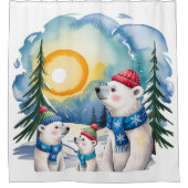 冬のホッキョクグマの家族のクリスマス シャワーカーテン (正面)