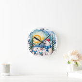 冬のホッキョクグマの家族のクリスマス ラウンド壁時計 (ホーム)