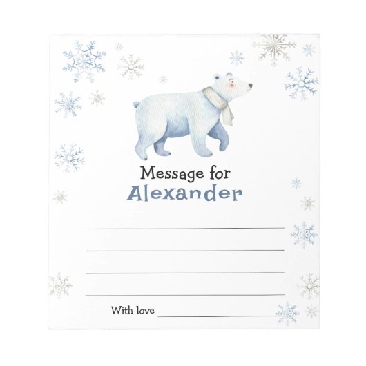 冬のホッキョクグマの誕生日の時間カプセルメッセージ ノートパッド (正面)
