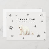 冬のホッキョクグマの赤ちゃんシャワー サンキューカード (正面/裏面)