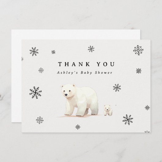 冬のホッキョクグマの赤ちゃんシャワー サンキューカード (正面/裏面)