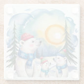 冬のホッキョクグマファミリー クリスマス ガラスコースター (裏面)