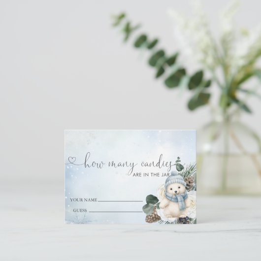 冬のホッキョクグマ男の子の赤ちゃんシャワーいくつキャンディ エンクロージャーカード (スタンド正面)
