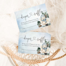 冬のホッキョクグマ男の子の赤ちゃんシャワーおむつラッフル エンクロージャーカード