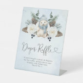 冬のホッキョクグマ男の子の赤ちゃんシャワーおむつラッフル 台座サイン (正面)