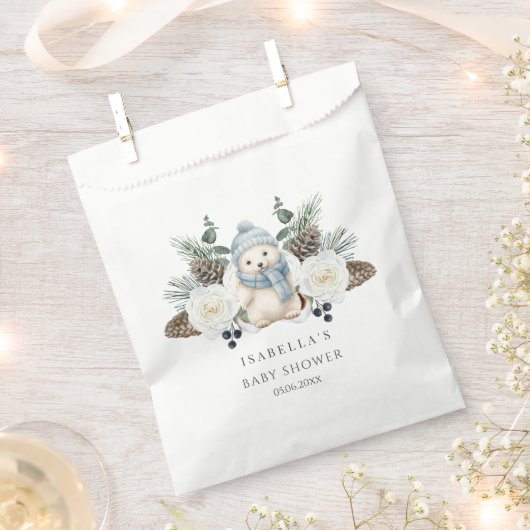 冬のホッキョクグマ男の子の赤ちゃんシャワー フェイバーバッグ (クリップ留めされた状態)