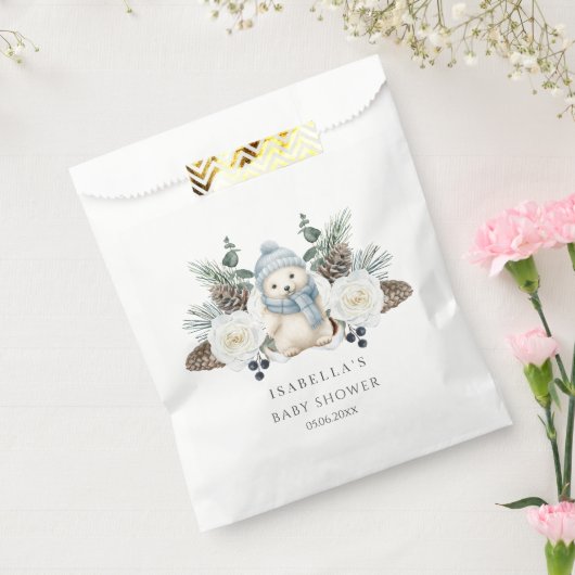 冬のホッキョクグマ男の子の赤ちゃんシャワー フェイバーバッグ (封をした状態)