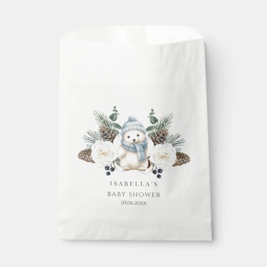 冬のホッキョクグマ男の子の赤ちゃんシャワー フェイバーバッグ (正面)