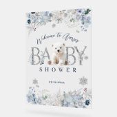 冬のホッキョクグマ男の赤ちゃんシャワーウェルカム アクリルサイン (傾斜)