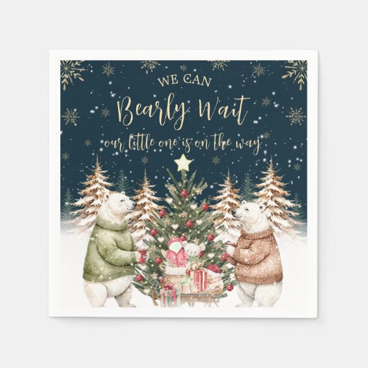 冬のホッキョクグマ雪の結晶ベビーシャワー スタンダードカクテルナプキン (正面)