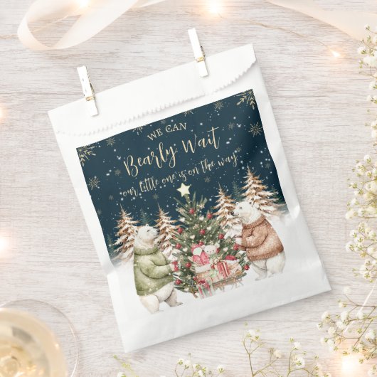 冬のホッキョクグマ雪の結晶ベビーシャワー フェイバーバッグ (クリップ留めされた状態)