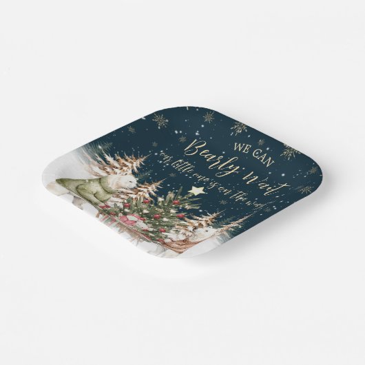 冬のホッキョクグマ雪の結晶ベビーシャワー ペーパープレート (傾斜あり)