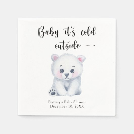 冬のホッキョクグマ – ベビー外は寒い スタンダードカクテルナプキン (正面)