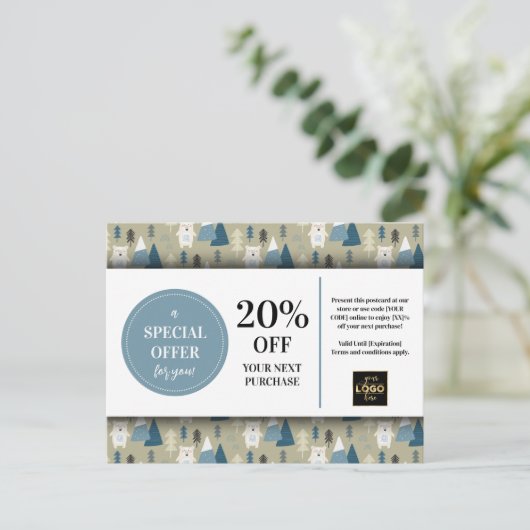 冬のホッキョクベアーズカスタムクーポン割引 ポストカード (スタンド正面)