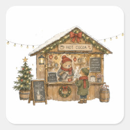 冬のホットココアのクリスマスマーケット スクエアシール