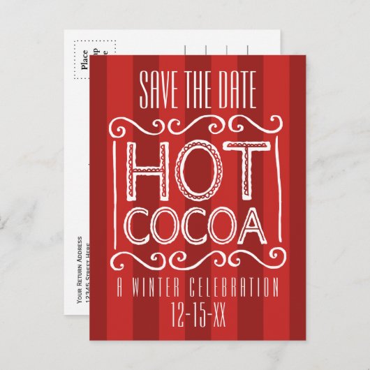 冬のホットココアパーティーは日付の赤を保存 案内ポストカード (正面/裏面)