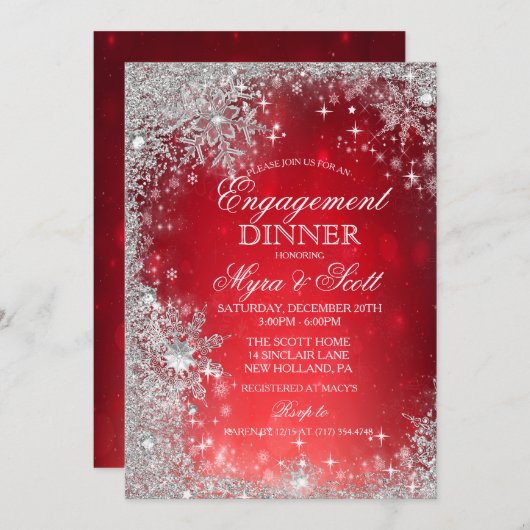 冬のホリデーエンゲージメントディナー招待状 招待状 (正面/裏面)