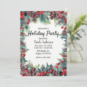冬のホリデーパーティー クリスマスのホリーと松ぼっくり 招待状 (スタンド正面)