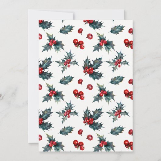 冬のホリデーパーティー クリスマスのホリーと松ぼっくり 招待状 (裏面)