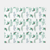 冬のホリデーホリーベリーの枝 フリースブランケット (正面(横))