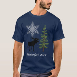 冬のホリデーモース雪の結晶もみの木 Tシャツ