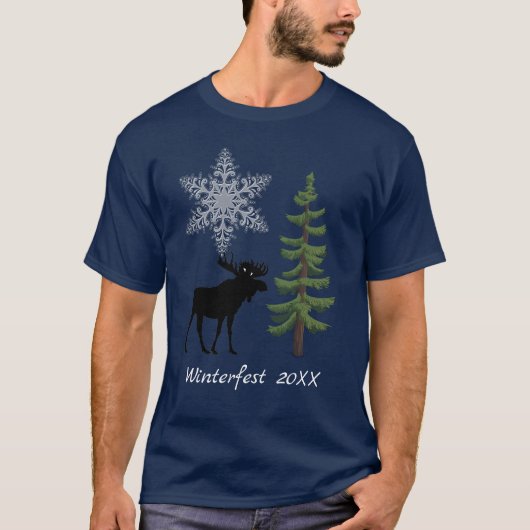 冬のホリデーモース雪の結晶もみの木 Tシャツ (正面)